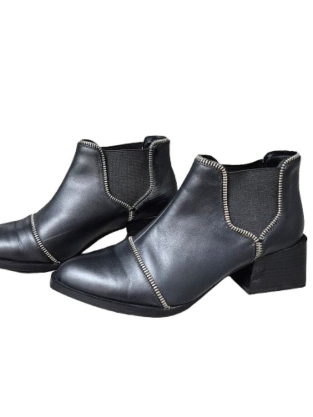 39 Senso Mason Black Leather Ankle Chelsea Boots with Zipper Detail